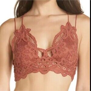 Free People Adella Crochet Lace Smocked Longline Bralette Tribeca Size XS